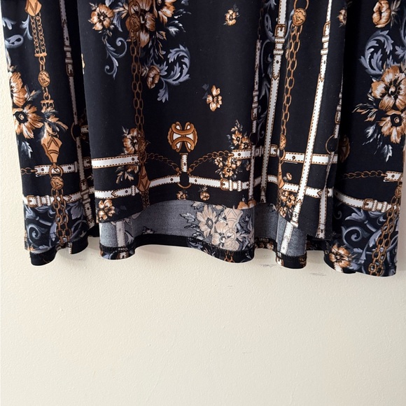 Avenue Knee Length Shift Dress, Boho Pattern, Black Floral and Chain-Link, Sz 20 - Picture 2 of 7